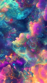 Multicolor fractal nebula field with luminous gaseous structures