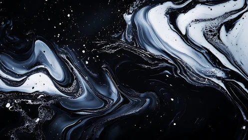 Abstract black and white fluid marble painting with modern style.