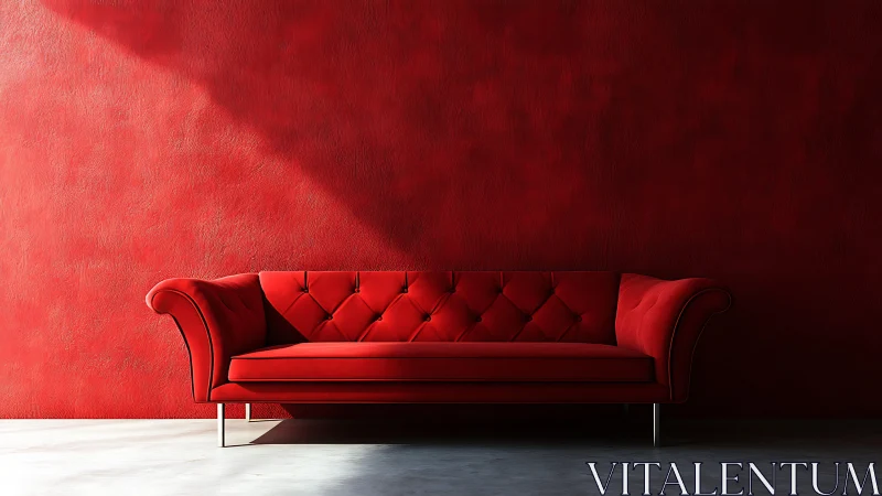Bold red sofa invites calm comfort in a minimalist room