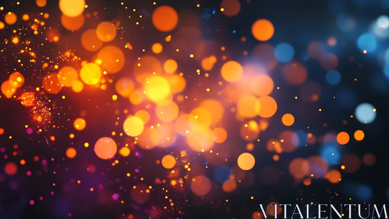Orange and blue bokeh light circles float over dark backdrop