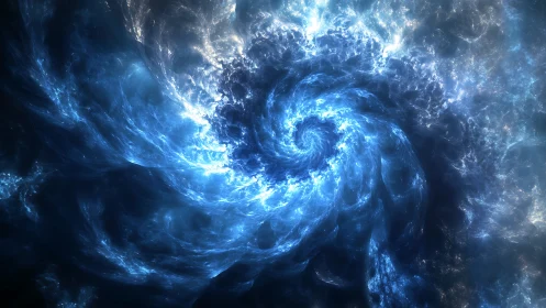 Luminous blue cosmic vortex with swirling nebular energy.