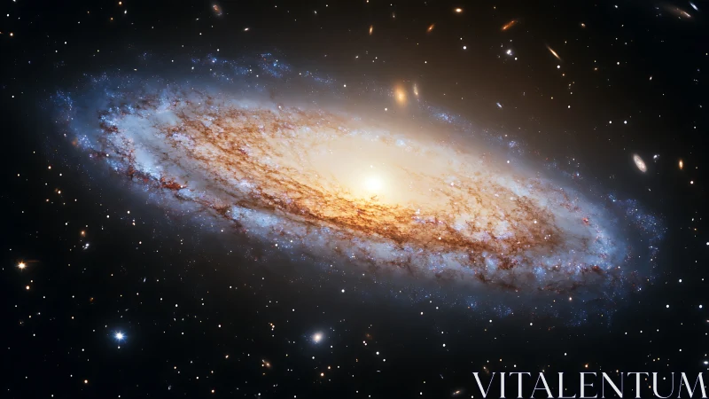 Edge-on spiral galaxy glows with dense golden stellar core