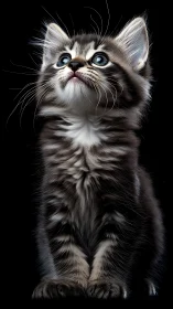 Gray Tabby Kitten with Piercing Blue Eyes in Studio Lighting