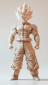 Stylized wooden humanoid fighter is rendered in full figure