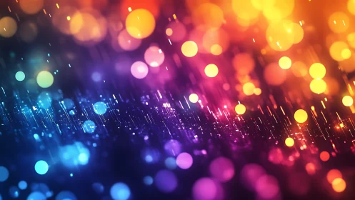 Multicolor bokeh field with diagonal light streak refractions