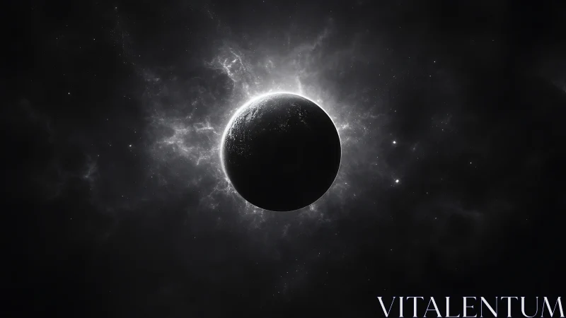 Dark planetary silhouette with luminous backlit corona.