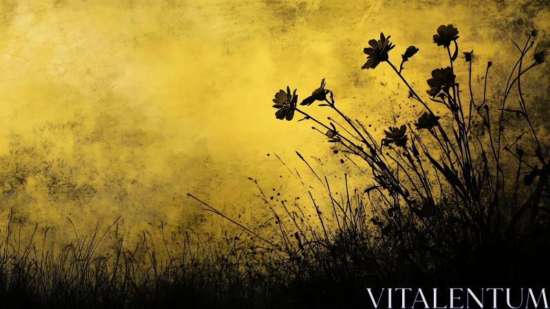 Wildflower Silhouettes Against Golden Horizon.