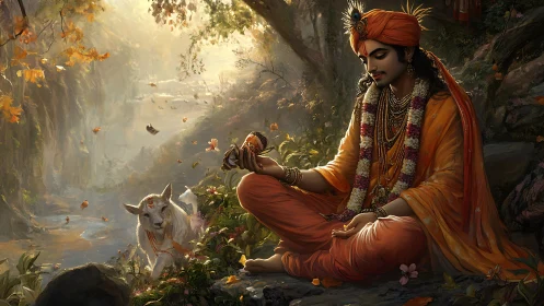 Gentle river meditation with a divine friend in orange robes.