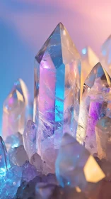 Iridescent crystal spires in vertical macro composition.