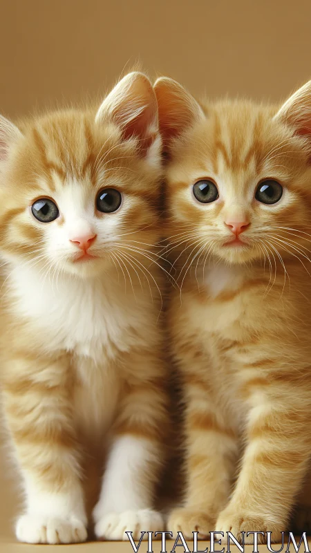 Twin Orange Tabby Kittens with White Markings Rendered in Digital Illustration
