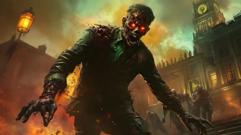 Infernal zombie ringleader stalks a burning, haunted city.