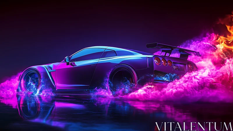 Neon night racer sliding through electric pink smoke.
