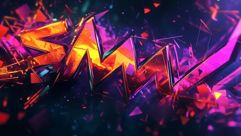 Neon shard typography bursts through dark abstract field