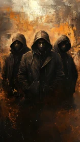 Hooded specters stride through embers of a ruined dusk.