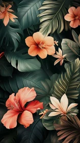 Layered Tropical Florals: Hibiscus and Monstera in Atmospheric Composition.