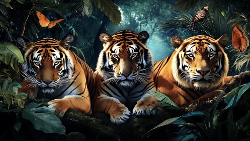 Three Tigers in Jungle Sanctuary.