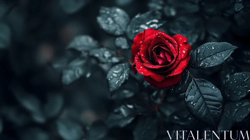 Crimson Bloom in Monochrome Rain.