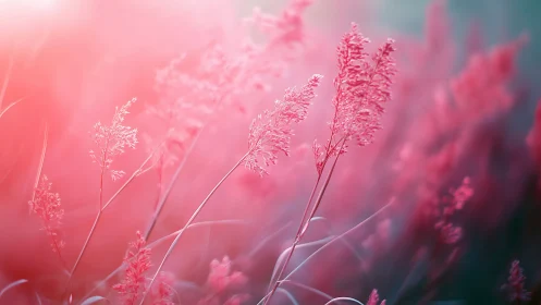 Pink Grass Field in Soft Focus with Depth of Field Effect.
