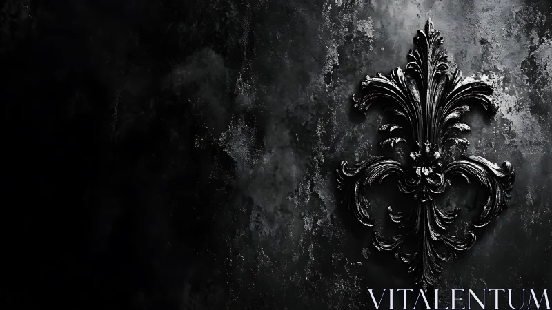 Baroque fleur de lis in high contrast monochrome relief.