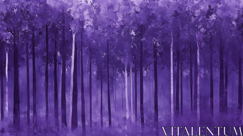 Enchanted Purple Forest Shrouded in Mystical Fog