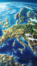 Sunlit Europe arcs beneath drifting clouds and sapphire seas.