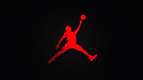 Red vector silhouette of leaping basketball player on black