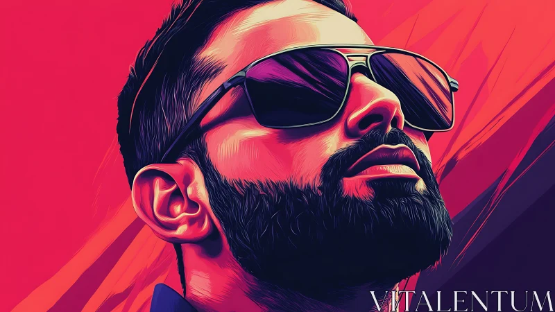 Bold neon portrait of a bearded man radiating urban confidence