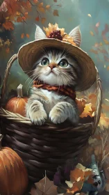 Autumn Feline in Harvest Basket: Oil Painting Study.
