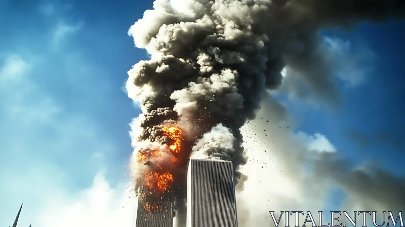Smoke crowns twin towers as violent fireball shreds sky