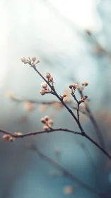 Whispering spring buds in a dream-soft teal morning haze.