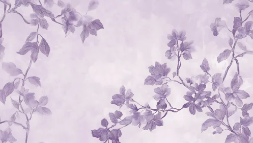 Purple Botanical Illustration with Cascading Flowering Vines on Pale Background