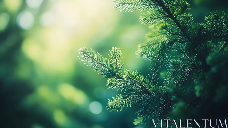 Close-up of Pine Branches in Sunlight, Soft Focus Nature Photography.