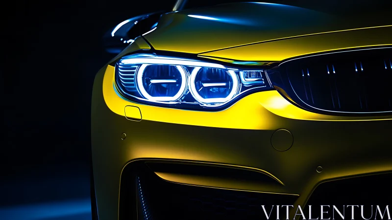 Headlights carve neon arcs across a prowling yellow coupe