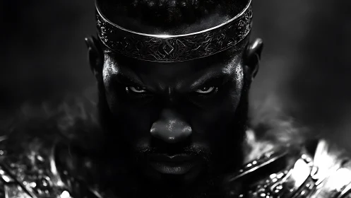 Monochrome warrior portrait with cinematic low key lighting.
