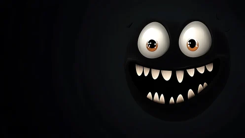 Grinning cartoon shadow monster with glowing teeth and eyes.