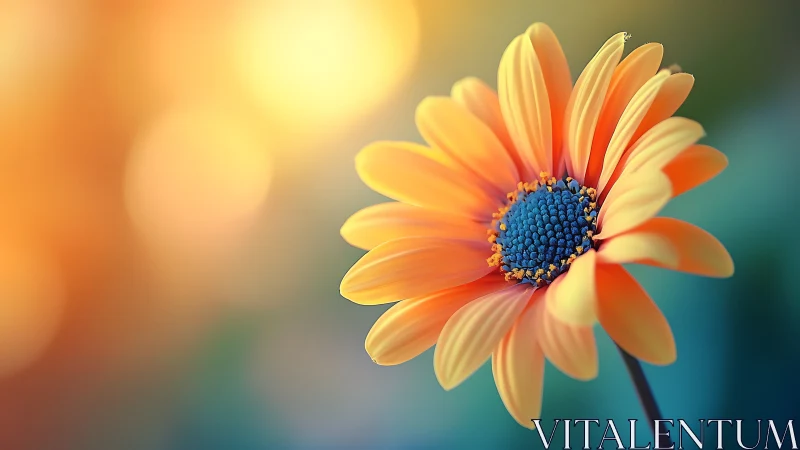 Golden Daisy with Blue Center Against Gradient Background.