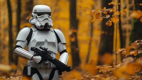 Stormtrooper in Autumn Forest Setting.