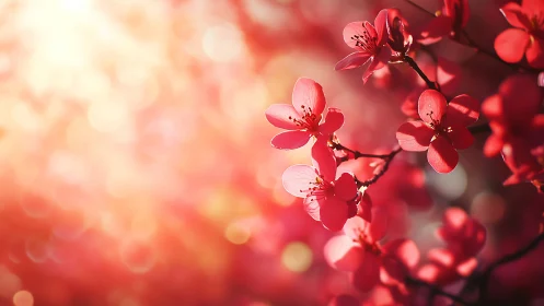 Red Blossoms Backlit in Soft Focus.