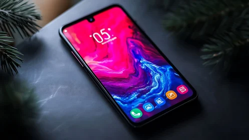 Modern Smartphone with Vibrant Gradient Display and App Icons.