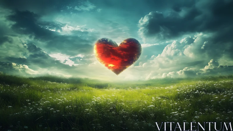 Luminous Heart Ascending Over Pastoral Meadow.