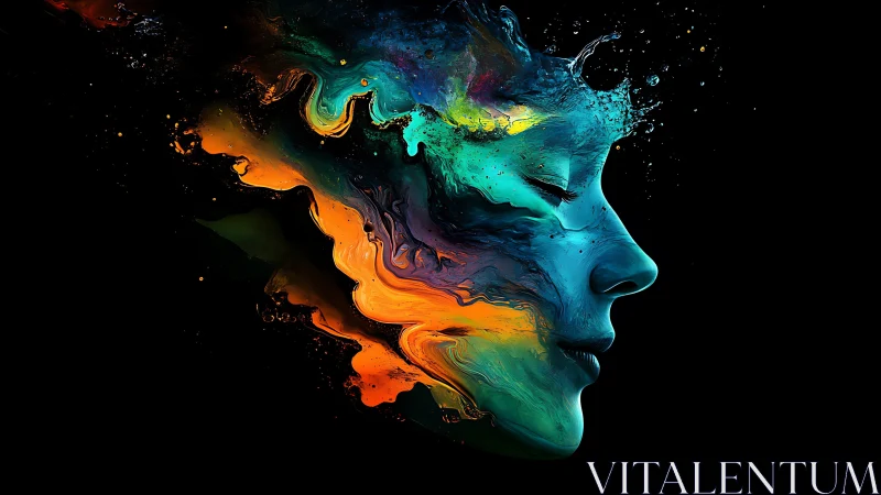 Colorful abstract portrait of a human face in profile.