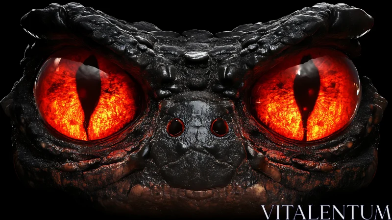 Intense close up of fiery red reptilian monster eyes.