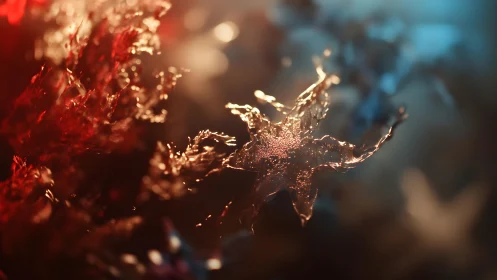 Abstract luminous star in dreamy bokeh with red and blue tones.