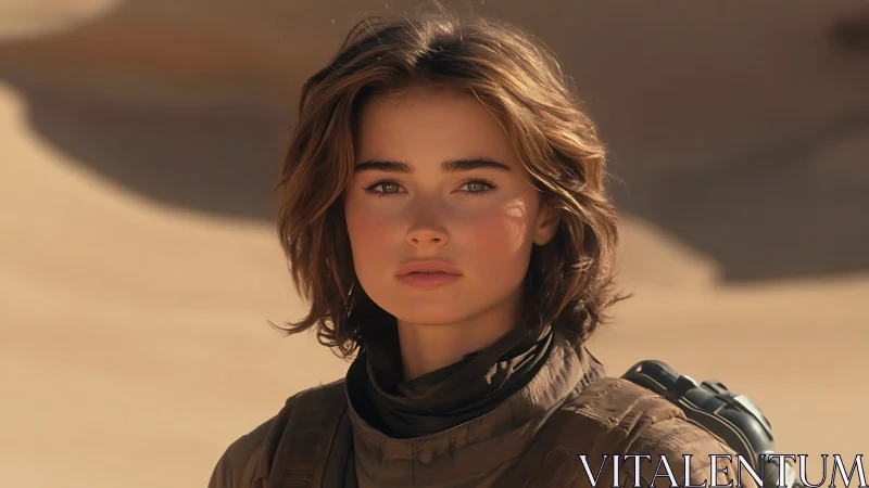 Young desert explorer gazing ahead with steady resolve.