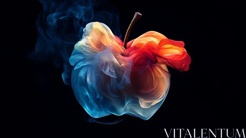 Dual-color ethereal apple swirls in luminous smoke.
