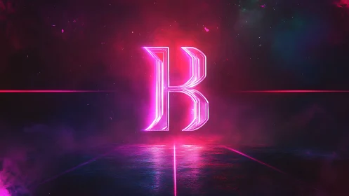Neon letter B rendered in symmetrical glowing composition