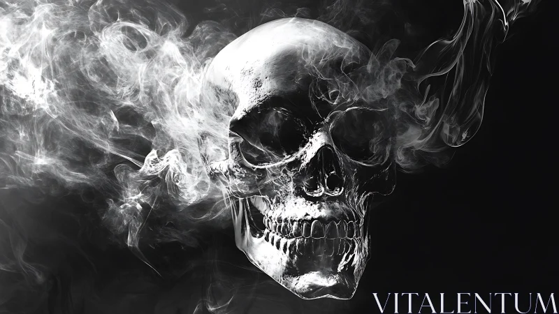 Smoke-born crystal skull drifting in velvety midnight hush.