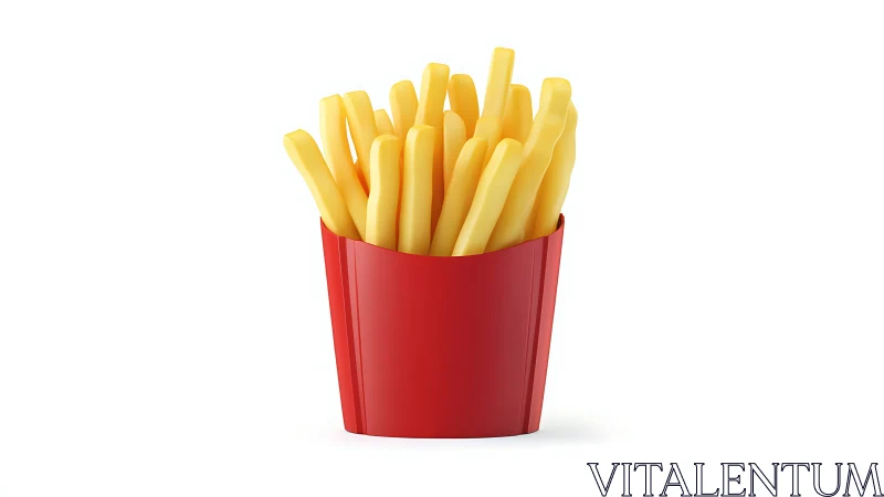Crisp french fries stand upright in glossy red carton
