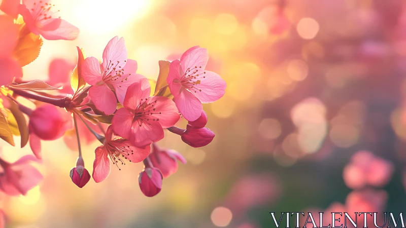 Pink Blossoms Glowing in Golden Sunlight.