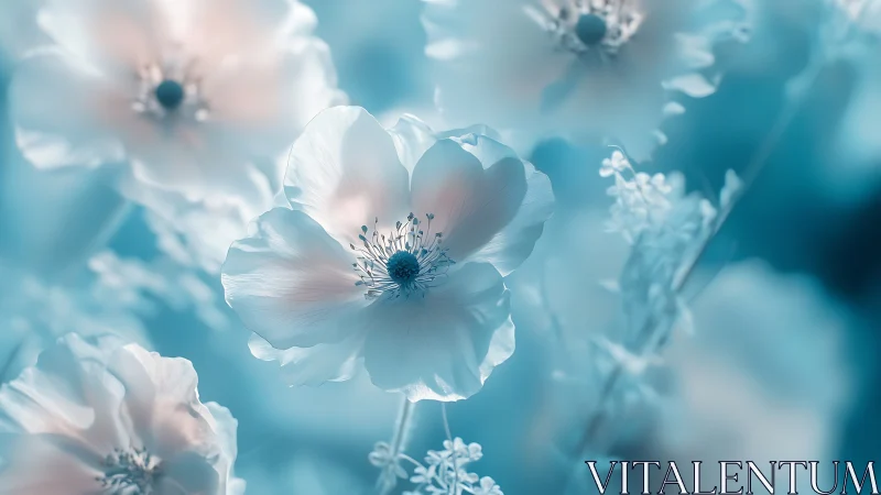Delicate White Blossoms in Ethereal Blue Light.